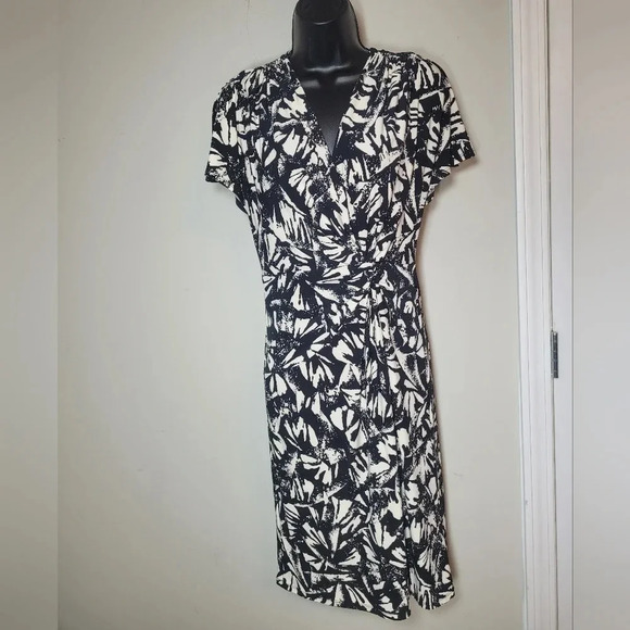 Lauren Ralph Lauren Abstract Faux Wrap Stretchy Knit Career Dress sz 4 - Picture 1 of 7